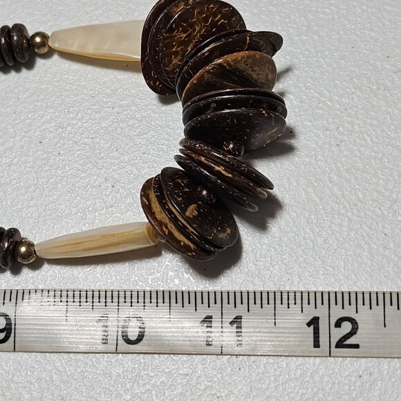 Boho Handmade Coconut Shell Faux Bone Bead Necklace Natural Brown Beach Mens - Picture 6 of 6